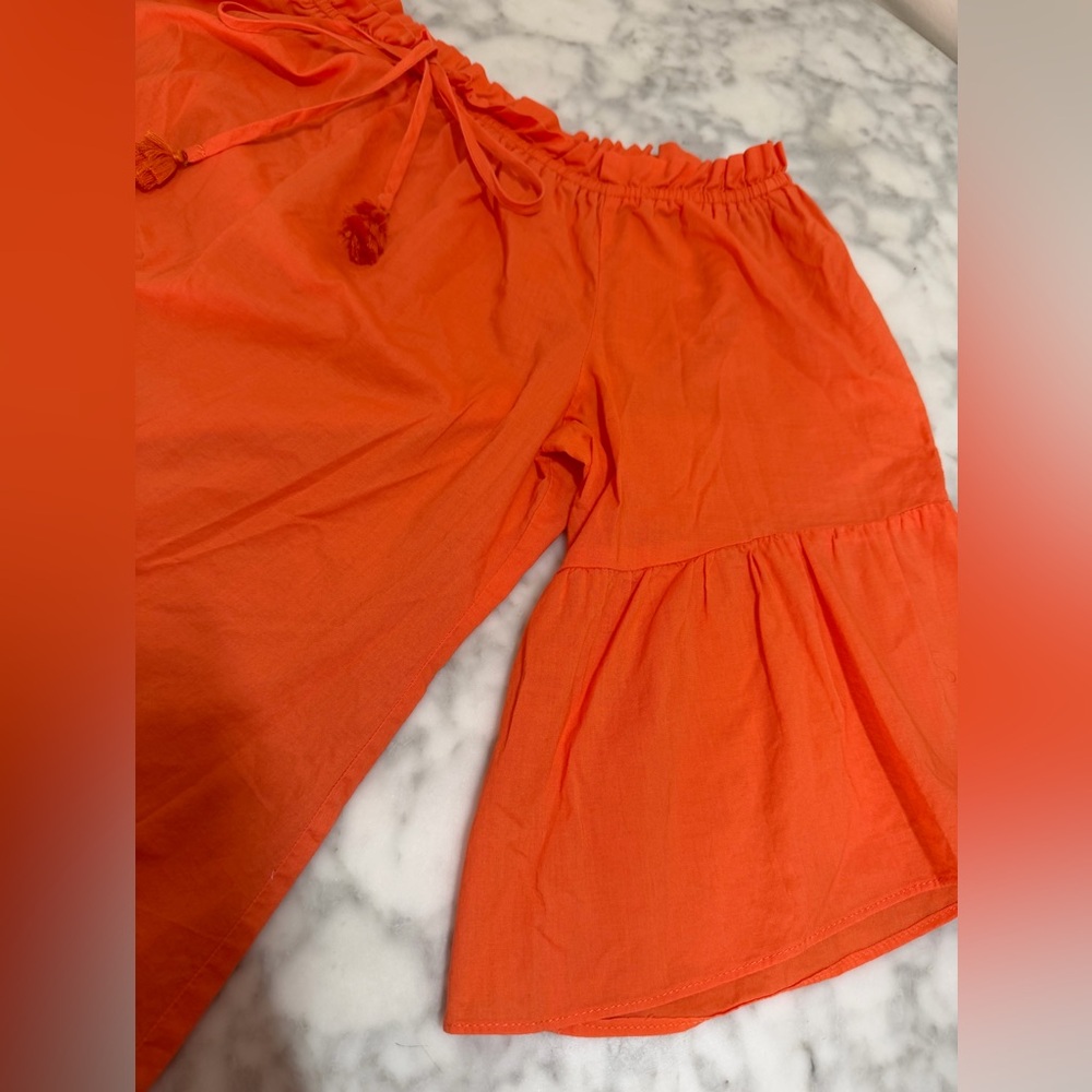 Hale Bob Orange Off Shoulder Bell Sleeve Top Drawstring Tassels 100% Cotton - Picture 5 of 7